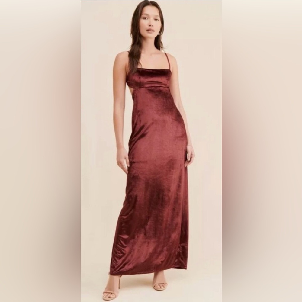 Free People Karlie Velvet Double Dare Burgundy Maxi Dress, Size 8, NWT